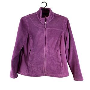 L.L Bean Womens Medium Zip Up Long Sleeve Fleece Jacket Purple Floral